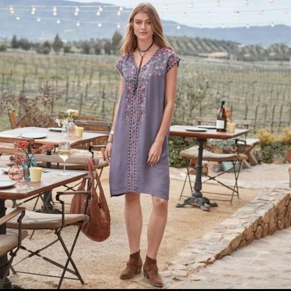 Sundance Ayla purple floral embroidered boho shift dress size large petite - Picture 1 of 5